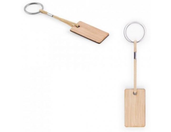 HOPPS. Chaveiro retangular em bambu com cord�o em PET