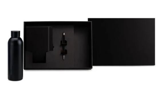 Kit Garrafa, Caderno E Caneta - Preto - 3 P�s